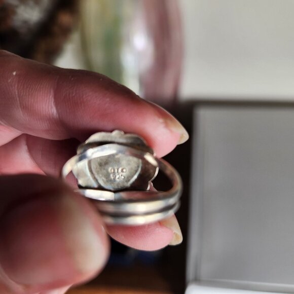Vintage Q.T. 925 Sterling Silver Native American Heart-Shaped Turquoise Ring Siz - Picture 2 of 5